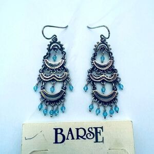 Barse 925 Sterling Silver Tiered Blue Beaded Chandelier Earrings